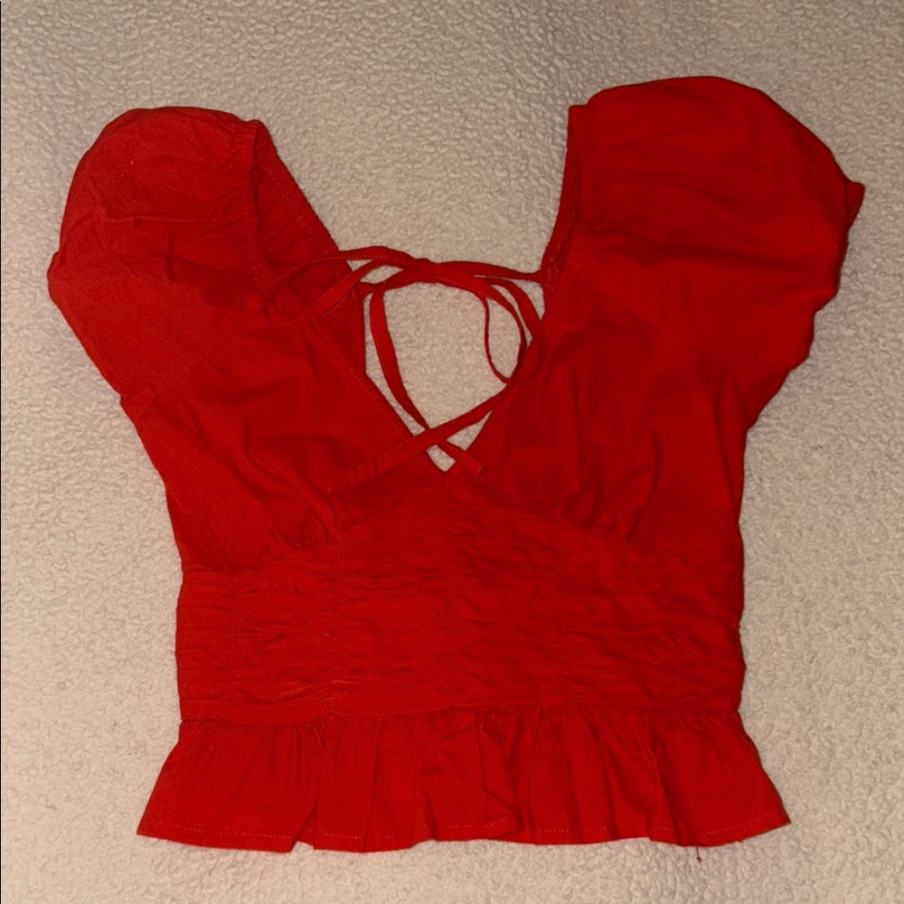 Elegant Red Blouse with Ruffle Detail